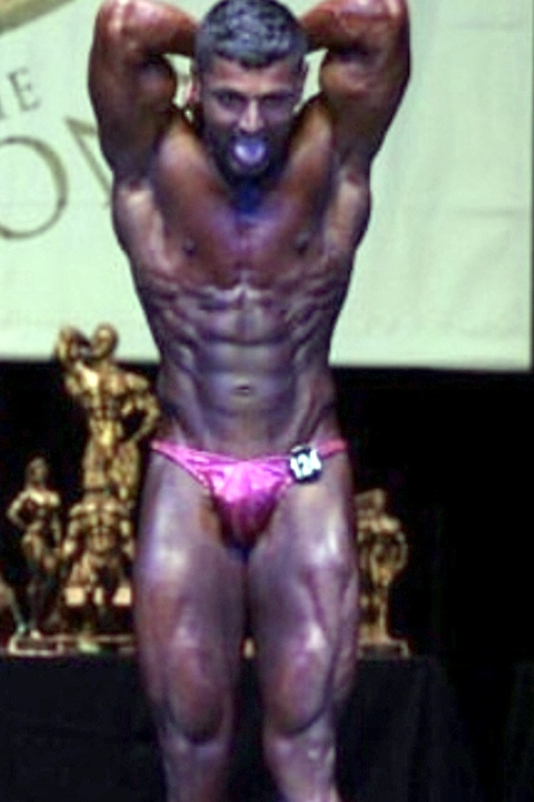 Keanu on stage at his first bodybuilding competition