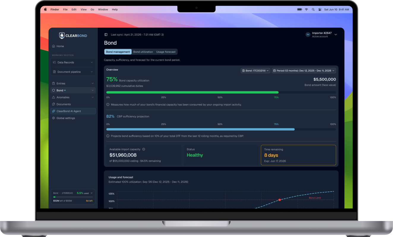 ClearBond import operations platform dashboard