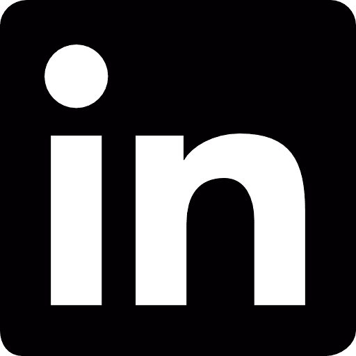 Black and white LinkedIn logo icon with lowercase 'in' in square.