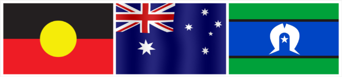 Group of Australian flags including the Aboriginal and Torres Straight Islands flags