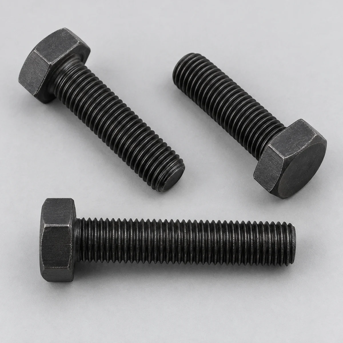 Hex Bolt - DIN 933 family, black finish, fully threaded hex head (product illustration)