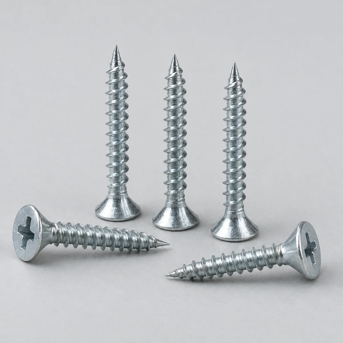 Drywall Screw - Steel, zinc plated, fine thread and sharp-point detail (product illustration)