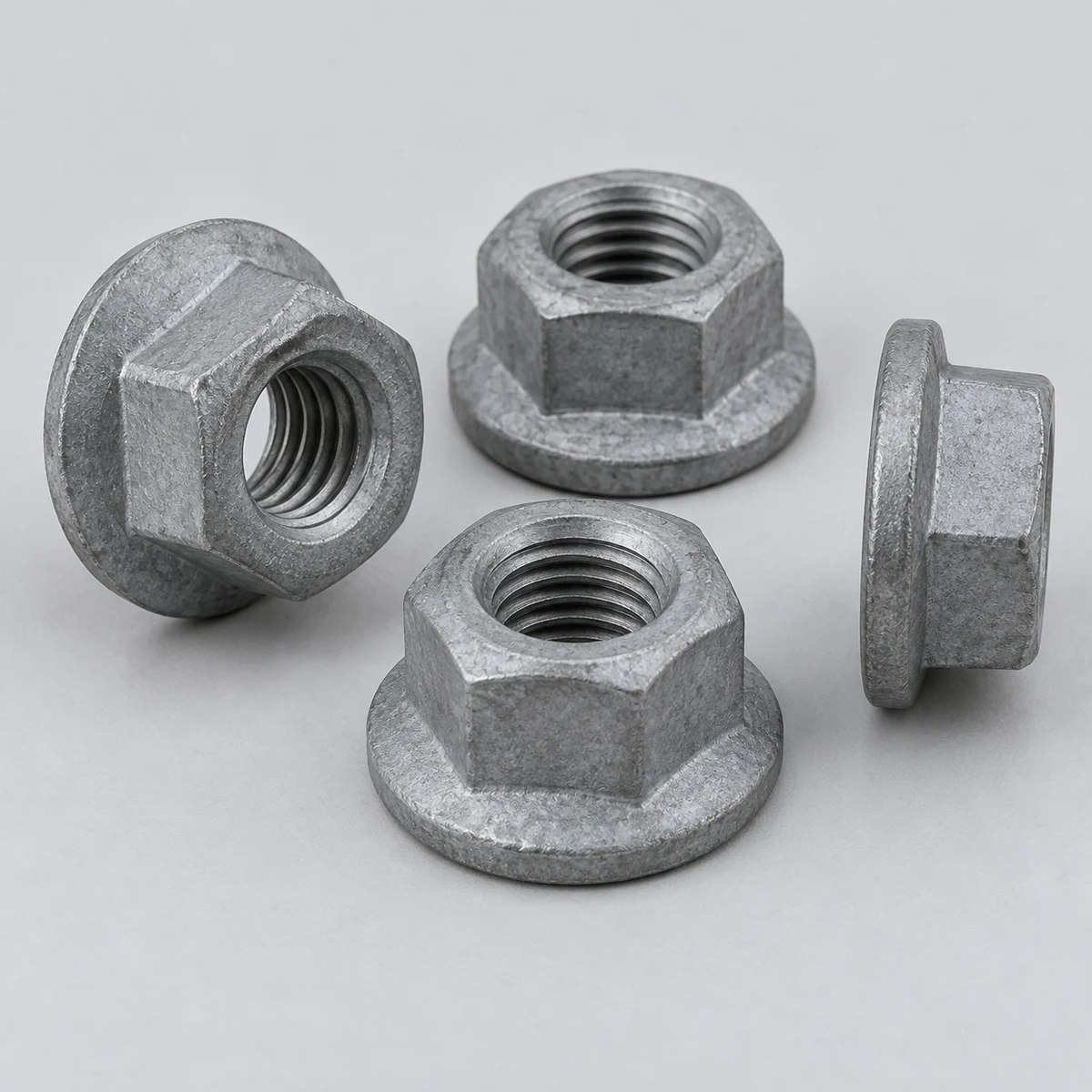 Flange Nut - DIN 6923 family, zinc-flake finish, thread and flange view (product illustration)