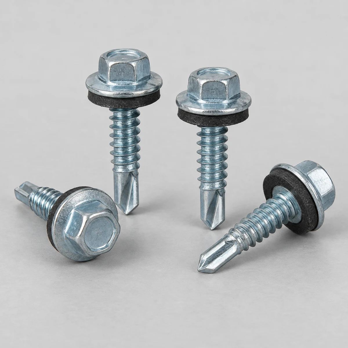 Self Drilling Screw - DIN 7504 / ISO 15480 family, steel, zinc plated, hex washer head and sealing washer (product illustration)
