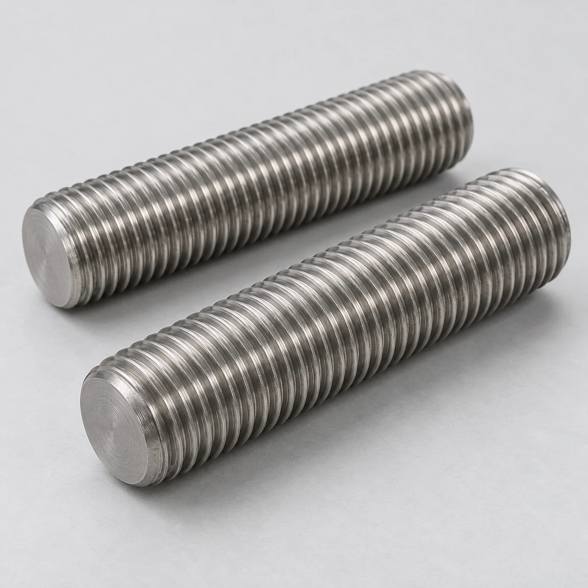 ASTM A320 B8M All Thread Rod - 316 stainless steel, natural finish, thread and end view (product illustration)