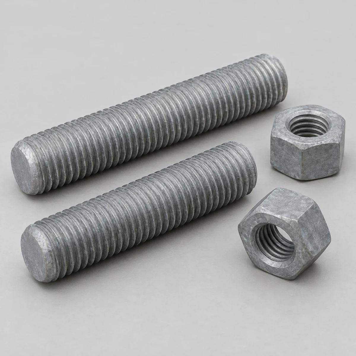 ASTM A193 B7 Stud Bolt with A194 2H Nuts - ASTM A193 B7 alloy steel with ASTM A194 2H nuts, hot-dip galvanized (product illustration)