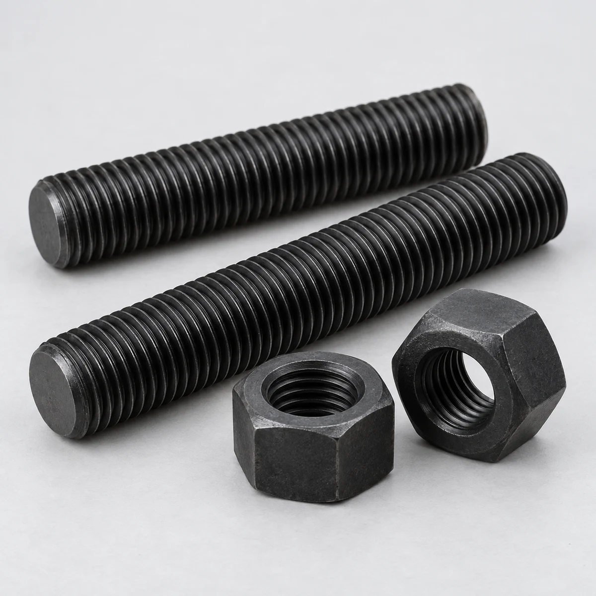 ASTM A193 B7 Stud Bolt with A194 2H Nuts - ASTM A193 B7 alloy steel with ASTM A194 2H nuts, black finish (product illustration)