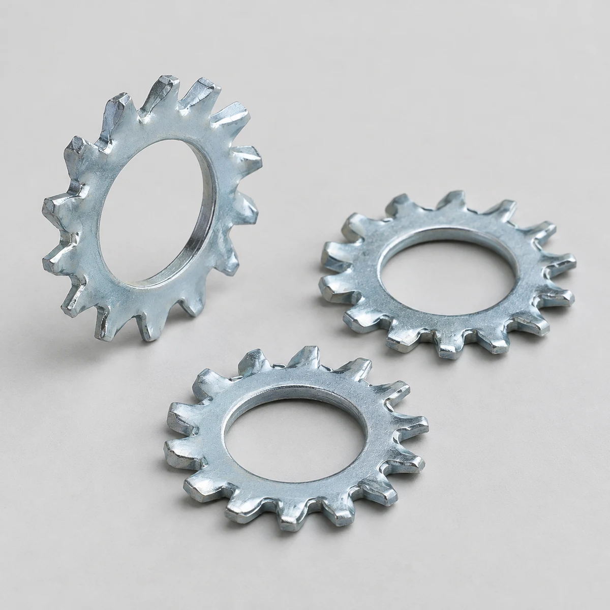 Serrated Lock Washer - DIN 6798 family, steel, zinc plated, external-tooth lock washers (product illustration)