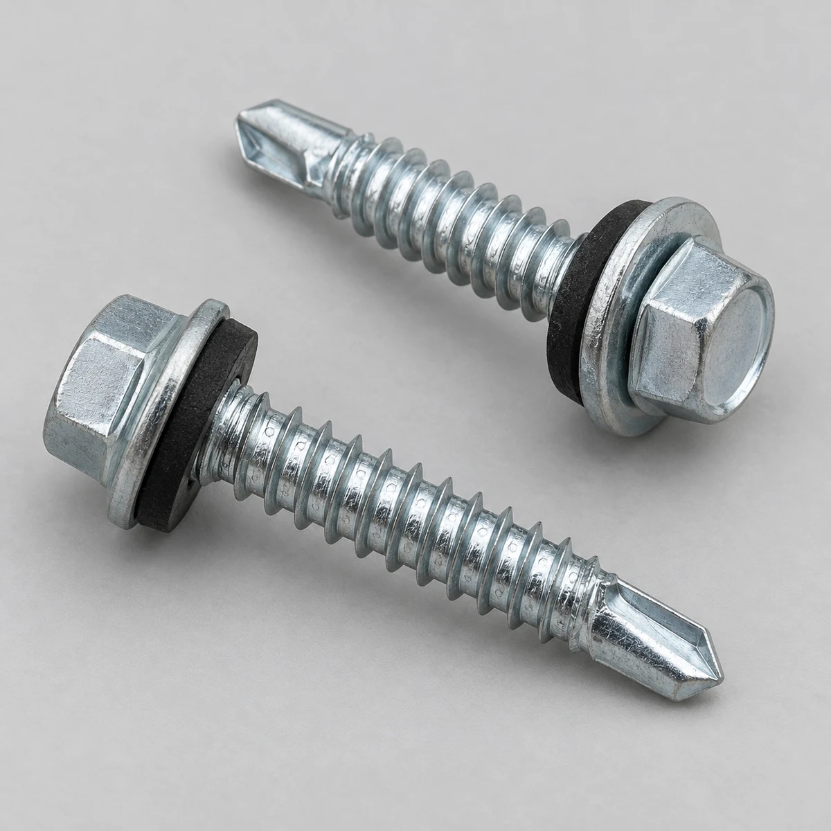 Self Drilling Screw - DIN 7504 / ISO 15480 family, steel, zinc plated, drill-point and sealing-washer detail (product illustration)