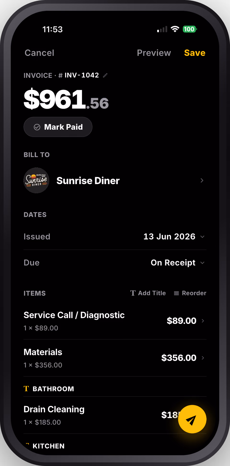 BIG INVOICE — edit invoice
