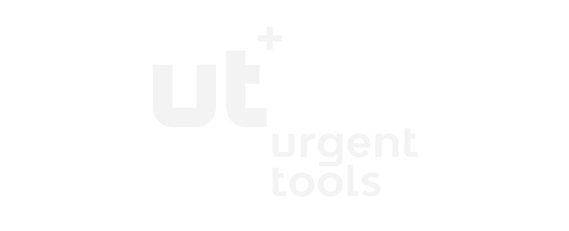 "ut+" with smaller text "urgent tools" below on black background.