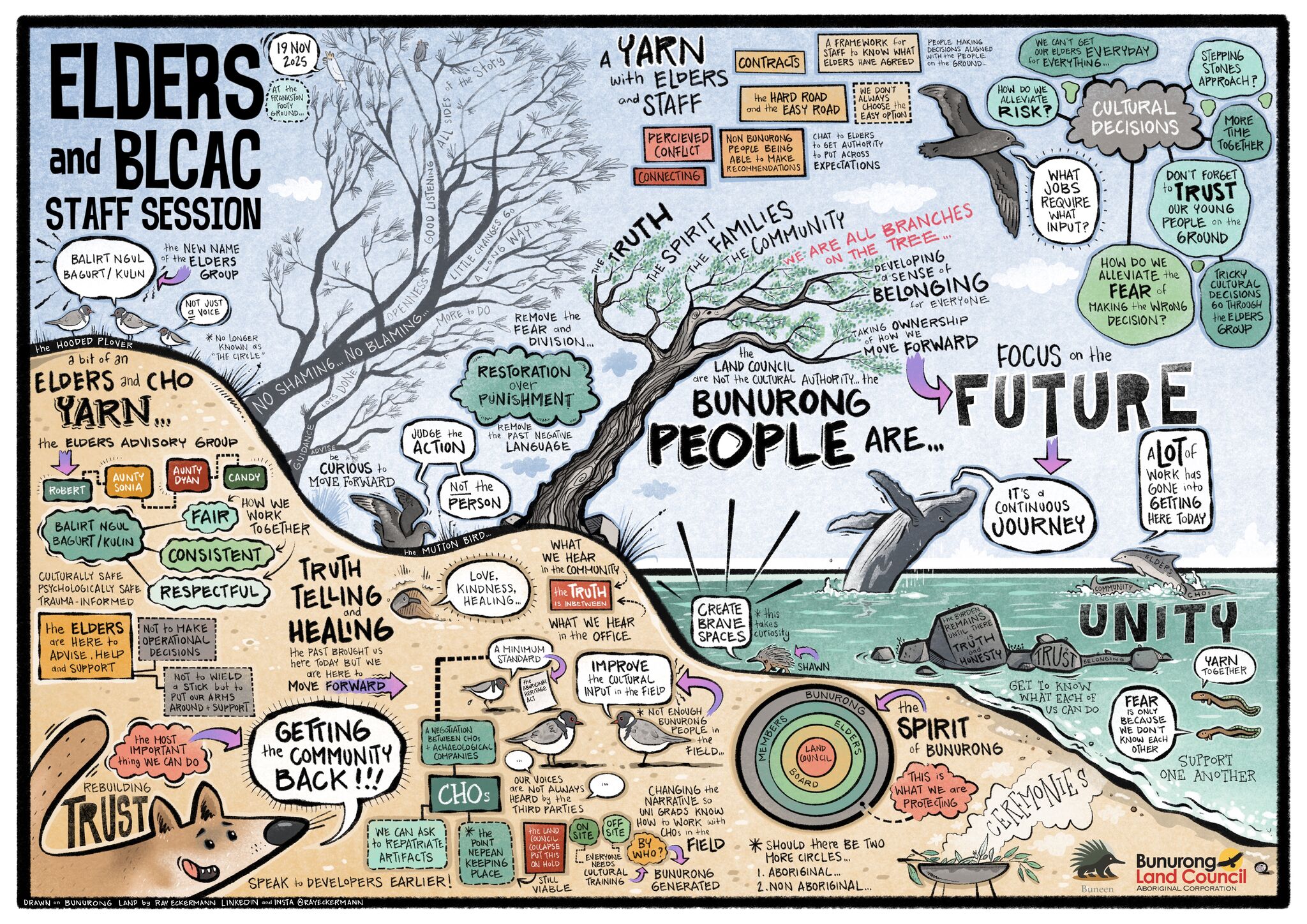 Graphic recording of the Elders and BLCAC staff session by Ray Eckermann