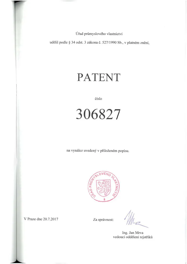 Patent číslo 306827 společnosti FRONTECH
