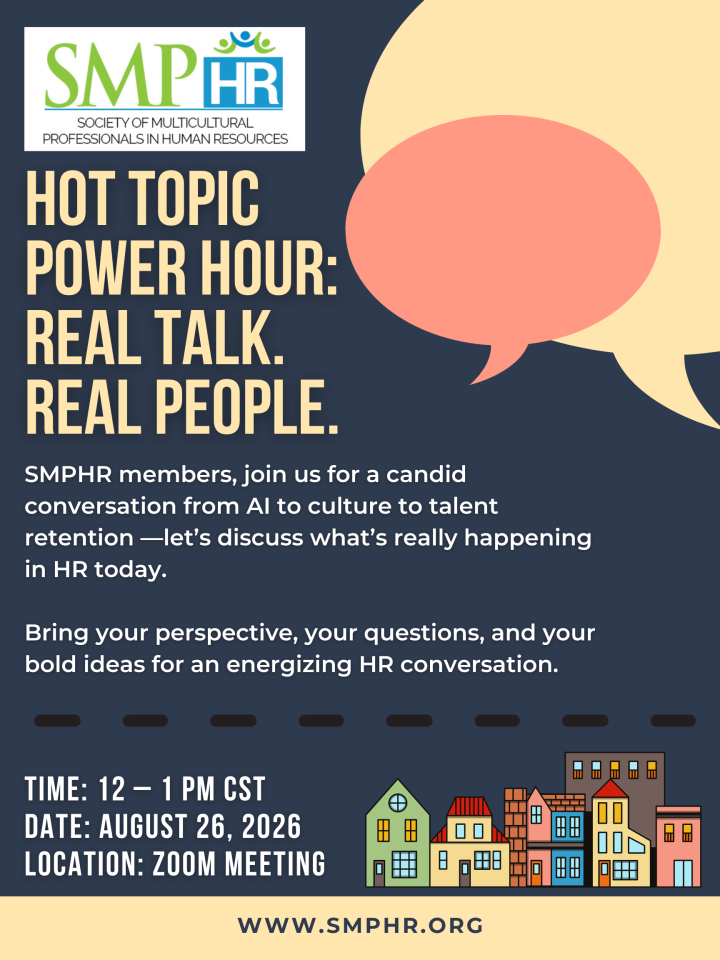 SMPHR Hot Topic Power Hour flyer — August 26, 12 PM CT on Zoom
