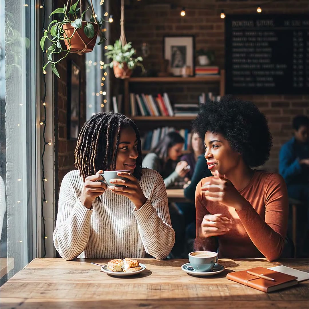 Two women in a mentoring coffee chat — the SMPHR RISE mentorship program