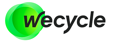 Logo van Wecycle met de naam 'wecycle' in zwarte letters naast overlappende groene cirkels.