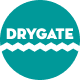 Drygate brewery logo with white text on a teal circular background featuring a zigzag line.