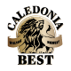 Emblem with lion head illustration and text reading 'Caledonia Best' on banners.