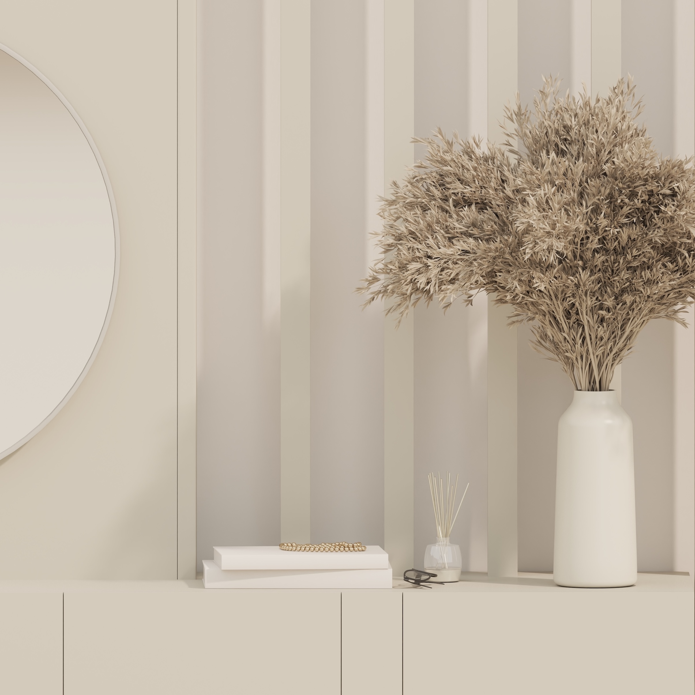 Harmonisch gestalteter Sideboard nach Interior Design Prinzipien für mehr Wohlbefinden Zuhause