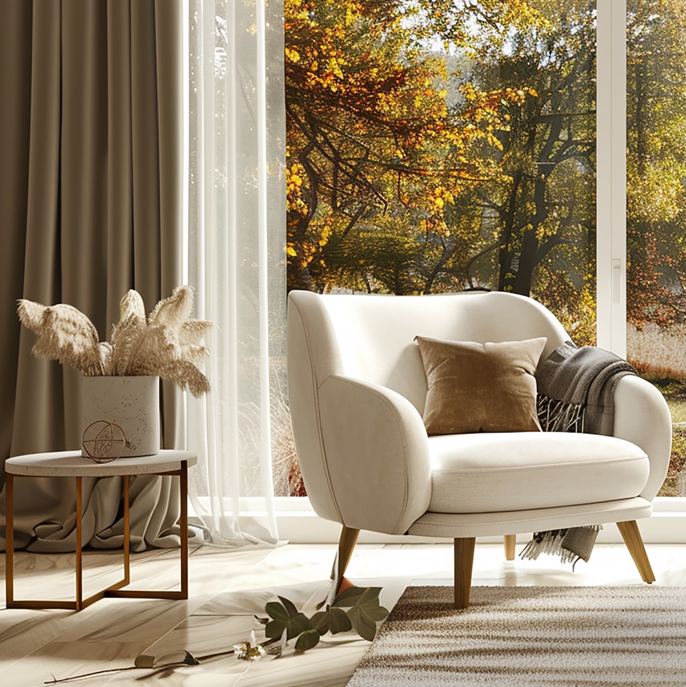Feng Shui inspiriertes Wohnzimmer mit natürlichem Licht und ausgewogener Raumgestaltung