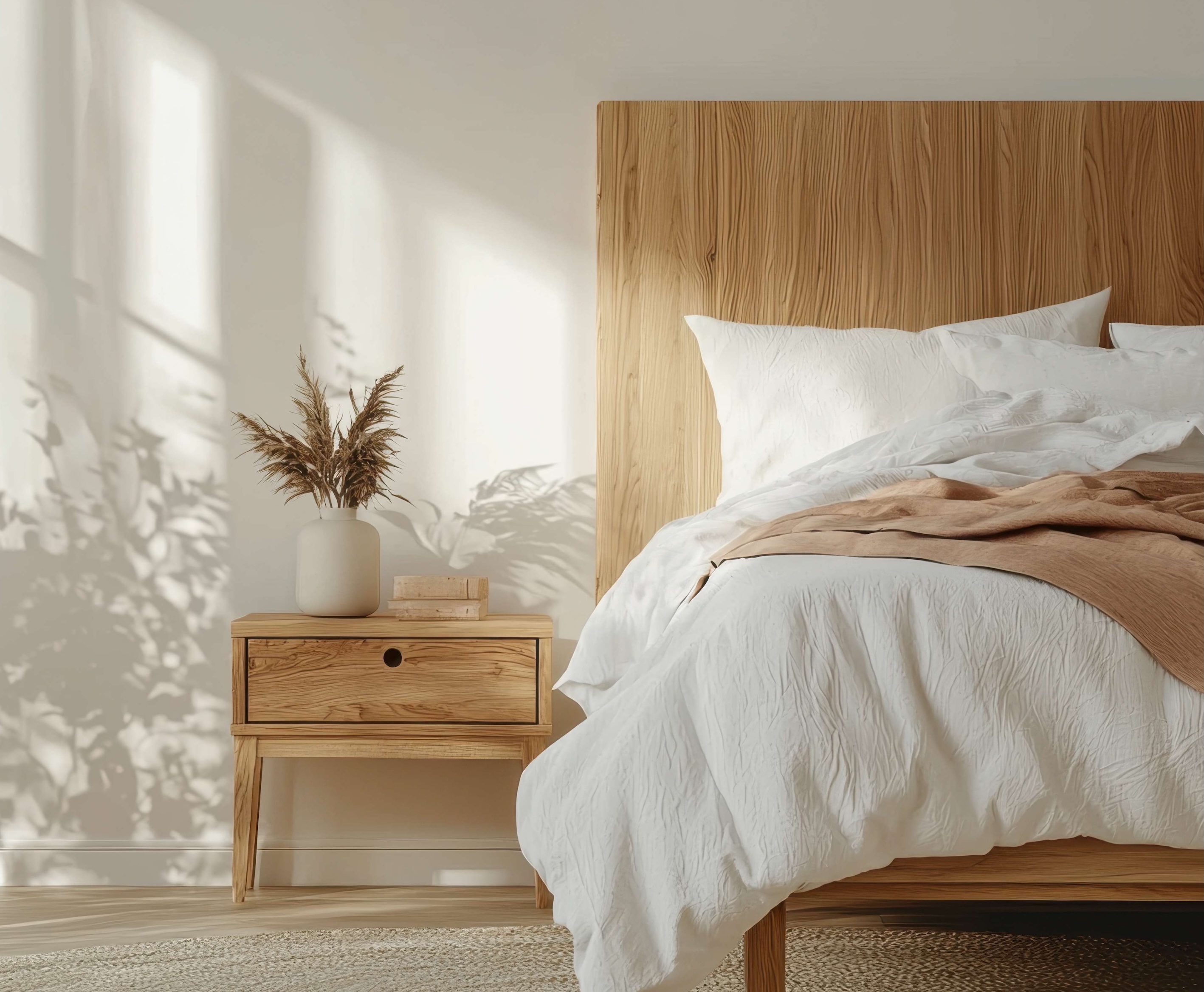 Ruhiges Schlafzimmer mit heller, entspannender Atmosphäre