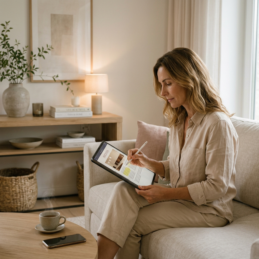 Kundin erhält persönliche Unterstützung bei der Besprechung ihres Feng-Shui- und Wohnkonzepts für die Umsetzung im eigenen Zuhause.