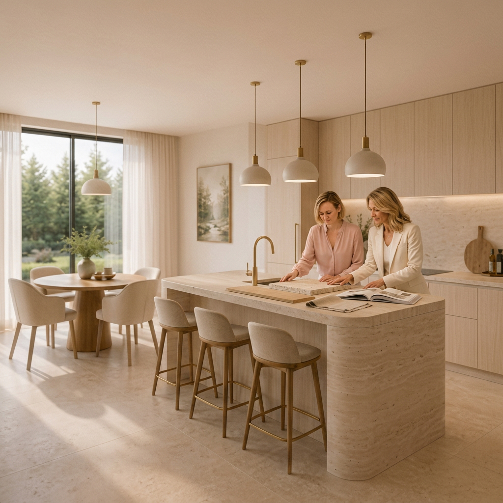Gemeinsame Gestaltungsentscheidungen zu Materialien, Farben und Einrichtung im AMORAYA Residence Wohnberatung