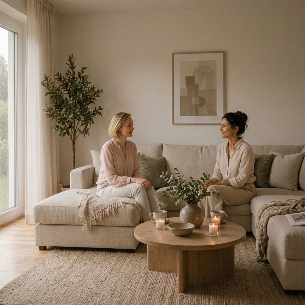 Persönliches Gespräch zur Analyse von Wohnsituation, Bedürfnissen und Zielen für mehr Klarheit, Ruhe und Wohlbefinden im Zuhause.