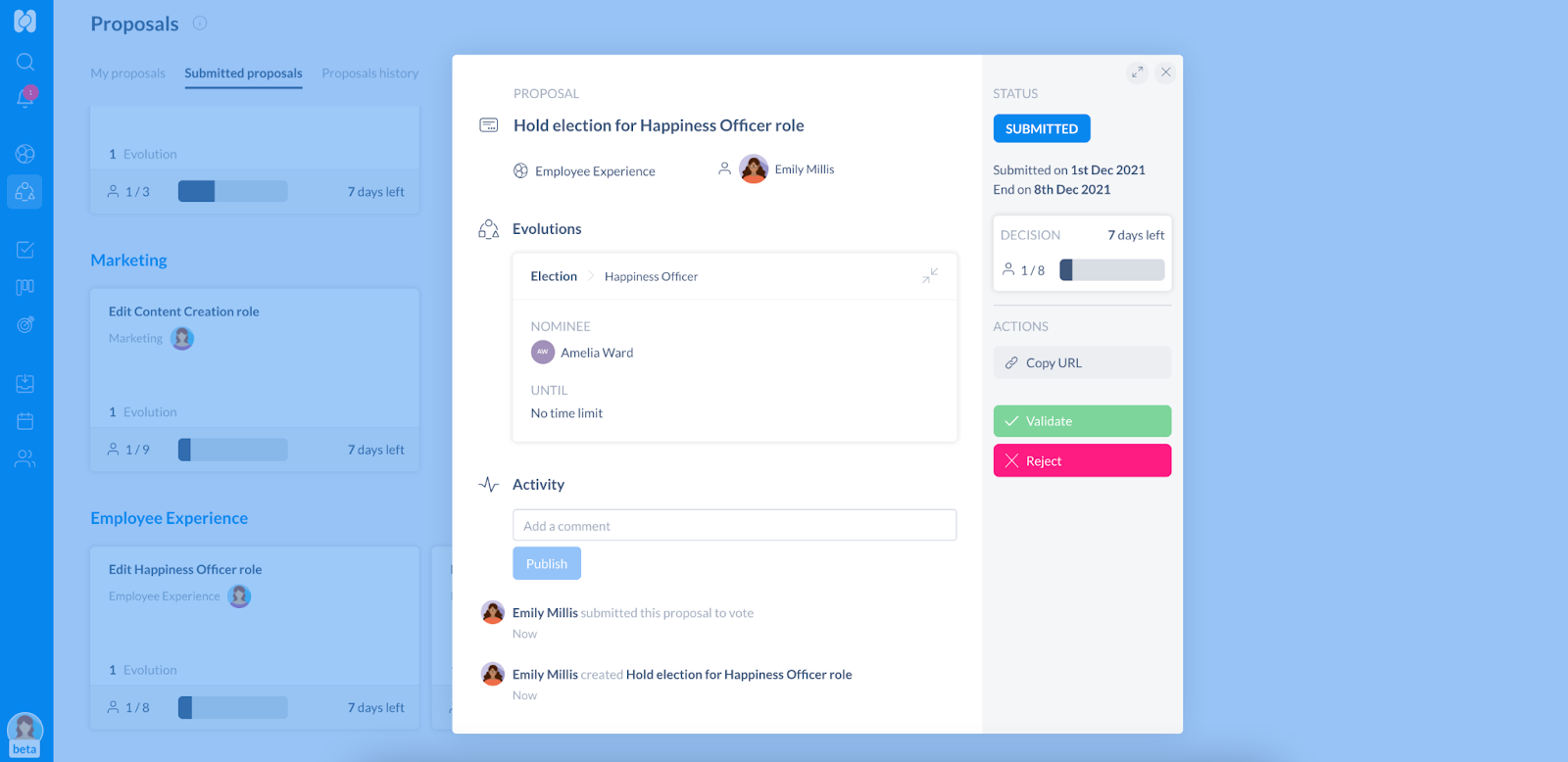 Submission of a proposal on Holaspirit using the consent-based decision-making process of the sociocratic governance model