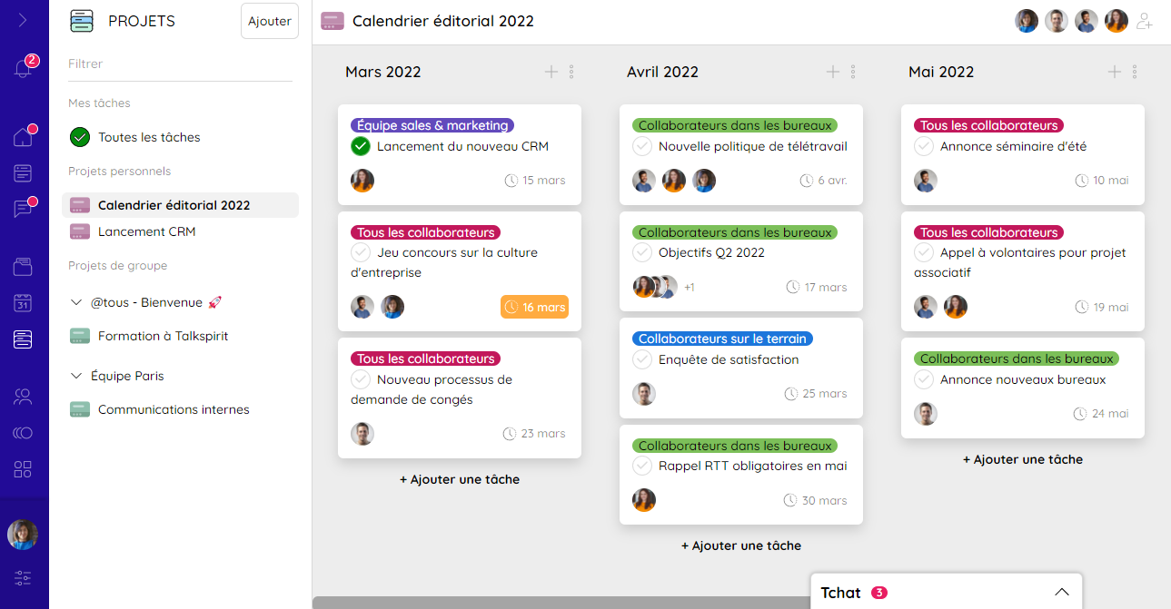 Mise en avant du module Projets de Talkspirit, un outil indispensable pour élaborer votre stratégie de communication interne