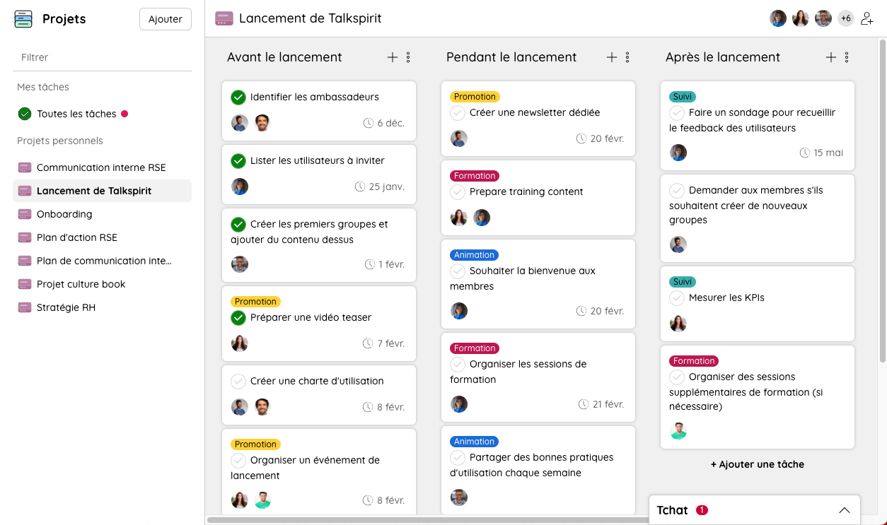 Création d’un tableau kanban sur le module Projets de Talkspirit