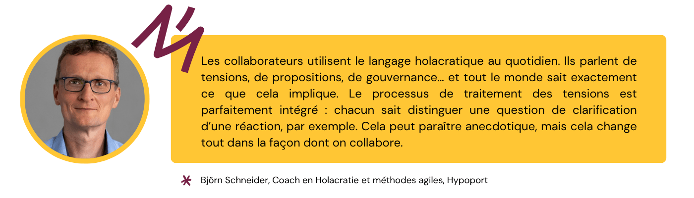 Citation d'Hypoport sur la clarté qu'a apporté l'Holacratie et l'auto-organisation