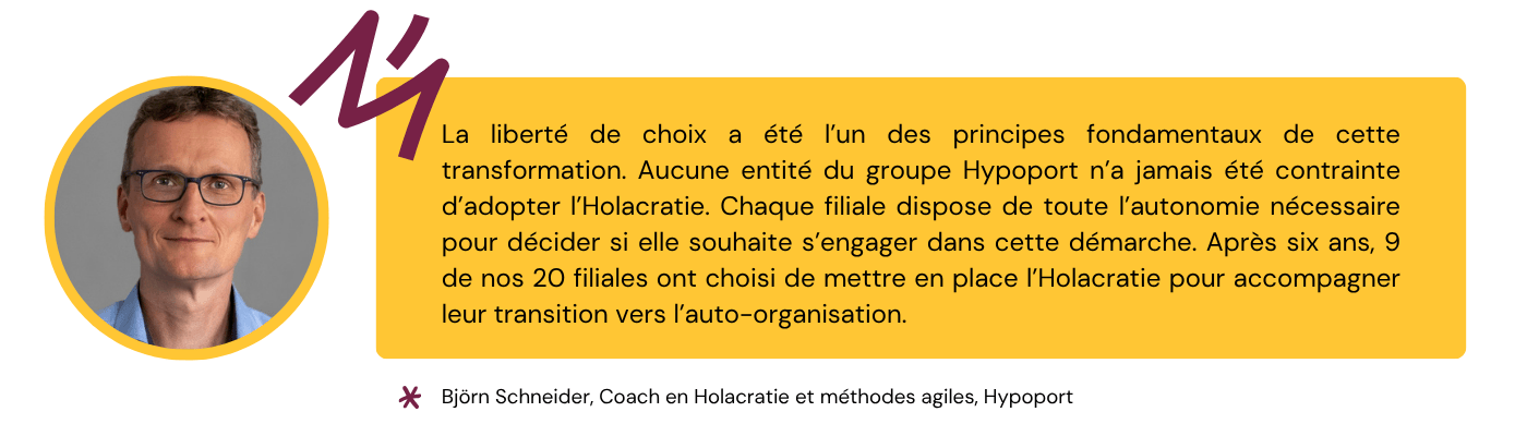 Citation d'Hypoport sur le souhait de laisser une liberté de choix à chaque filiale du modèle avec lequel elle va adopter l'auto-organisation