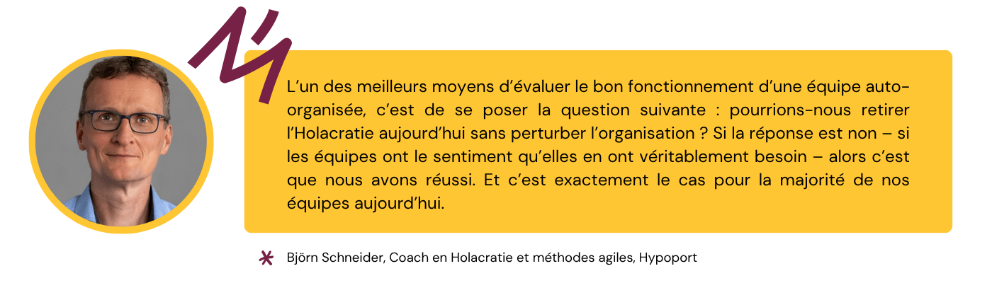 Citation d'Hypoport sur comment évaluer le bon fonctionnement d'une équipe auto-organisée