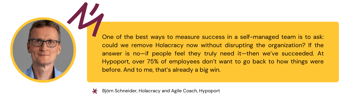 Quote from Björn Schneider that explains how Hypoport measured the success of Holacracy implementation