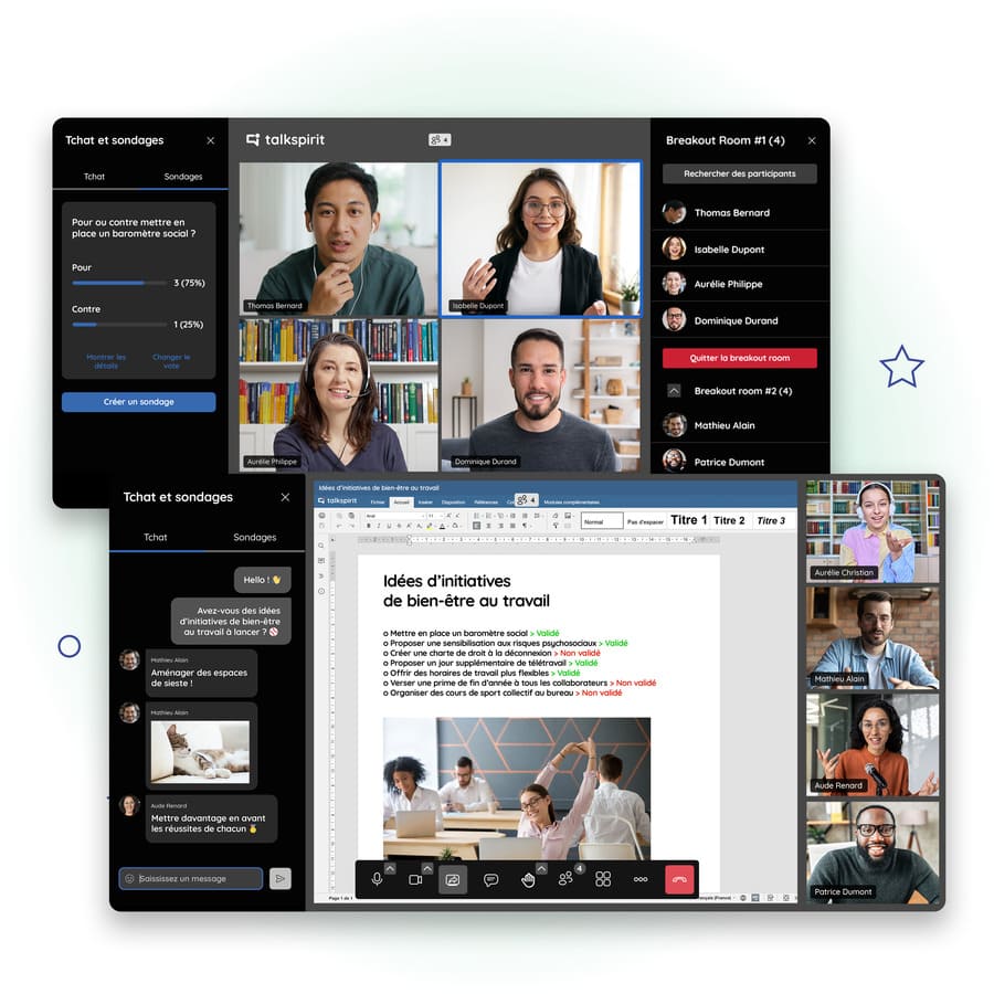 Création de breakout rooms pour animer une réunion sur le module de visioconférence de Talkspirit