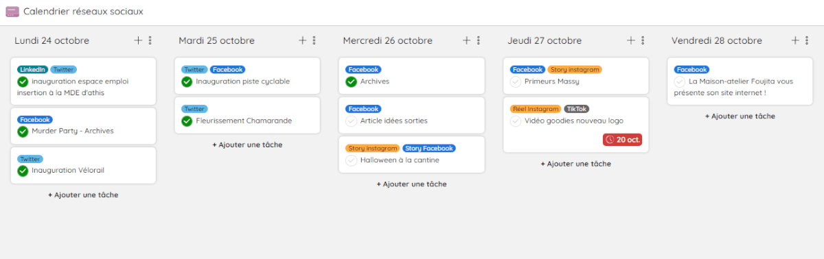Calendrier des réseaux sociaux sur Projets, le module de gestion de projet de Talkspirit