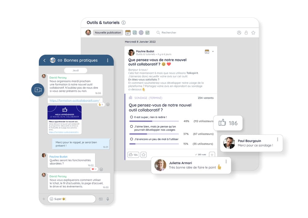 Partage d'un sondage sur Talkspirit pour impliquer les collaborateurs dans un projet et ainsi limiter la résistance au changement