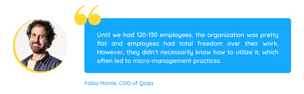 Quote from Fabio Monte that explains the challenges that led him to implement holacracy