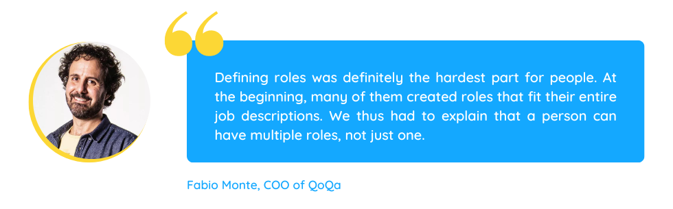 Quote from Fabio Monte about the challenge of defining roles when you want to implement holacracy