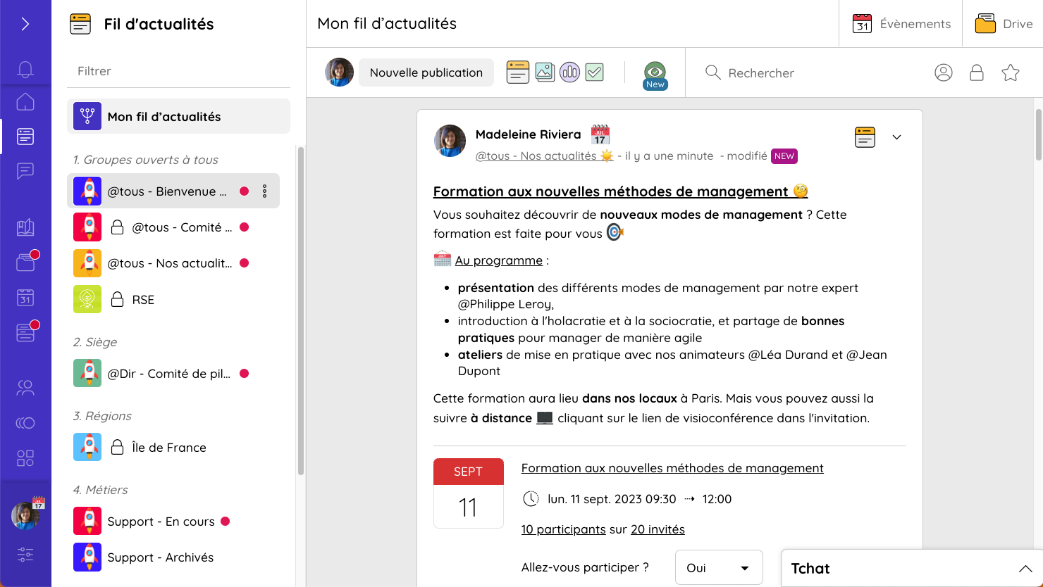 Partage d'une formation sur le fil d'actualités Talkspirit pour faciliter le partage et la capitalisation des connaissances