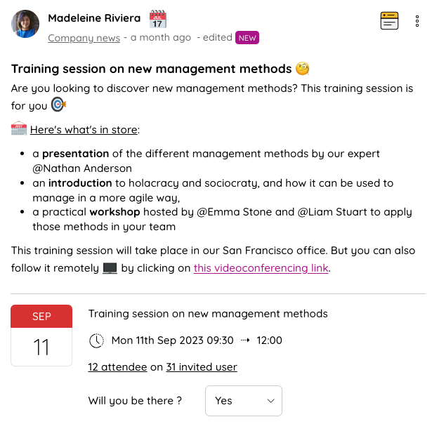 Talkspirit publication to organize a training session on knowledge management