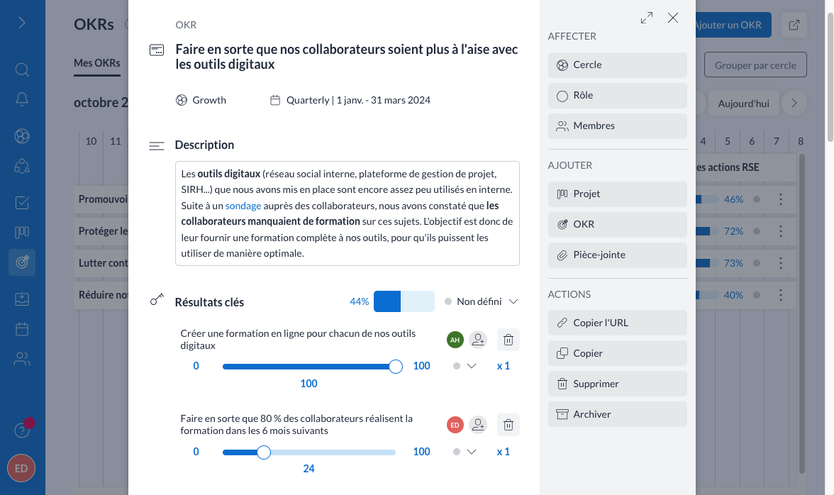 Création et suivi d'OKRs liés à la formation
