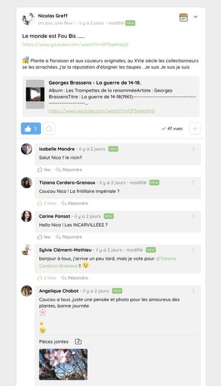 Publication dans le groupe "un jour, une fleur" : un bon moyen de faire participer l'ensemble des agents de la mairie à la communication interne