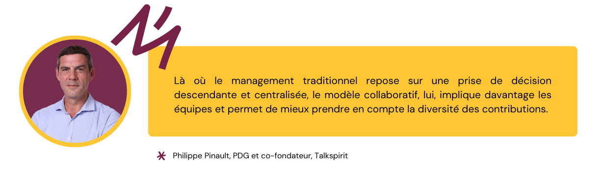 Citation de Philippe Pinault sur la différence entre management collaboratif et management traditionnel