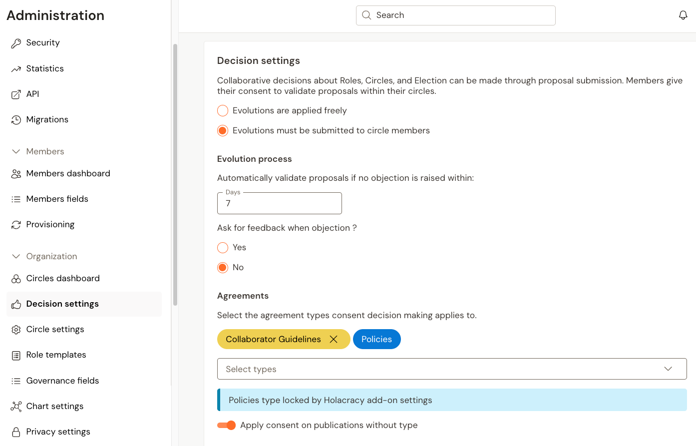 Setting up decision settings in Talkspirit’s administration