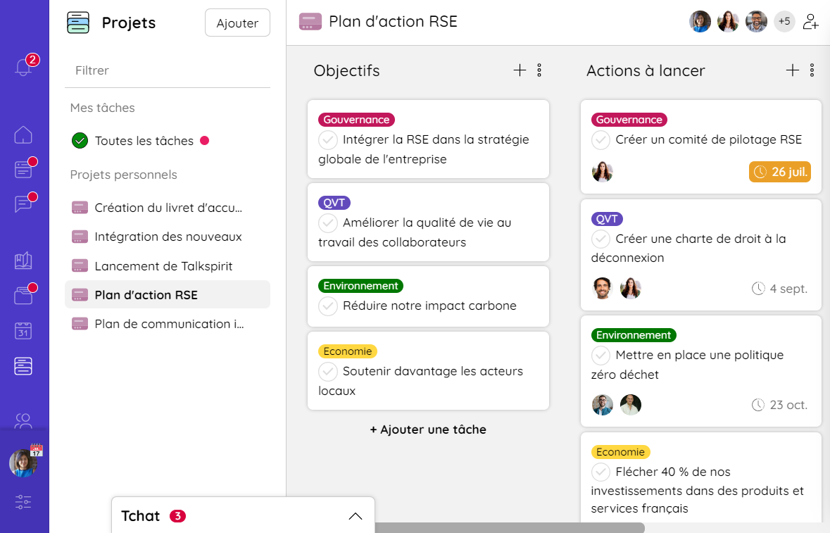 Plan de communication RSE en interne sur le module Projets
