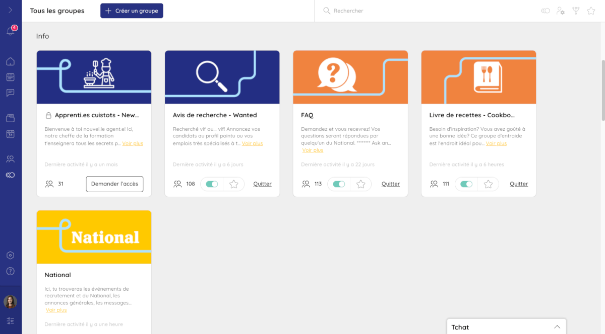 Information groups on the Talkspirit platform of Place aux jeunes en région