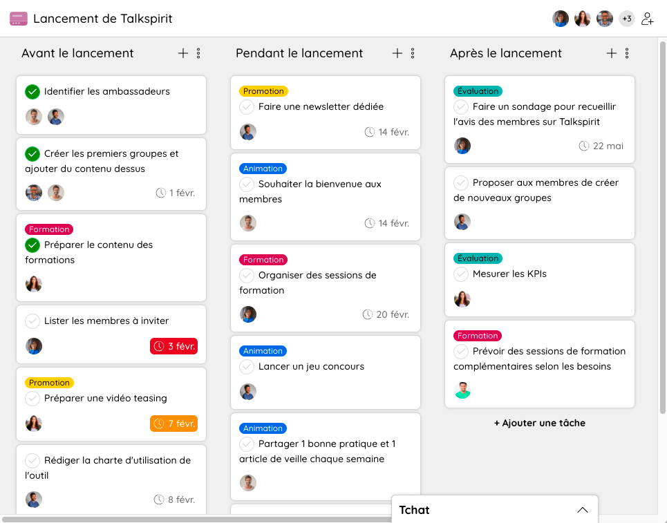 Exemple de plan de communication intégrant les collaborateurs ambassadeurs sur le module Projets de Talkspirit