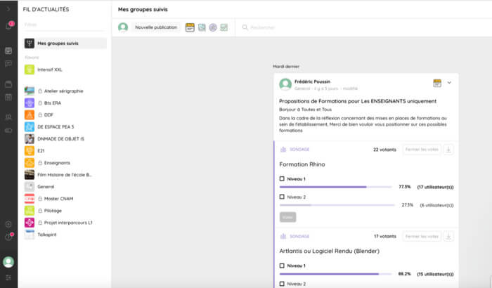 Publication sur un groupe de la plateforme Talkspirit de l'école boulle